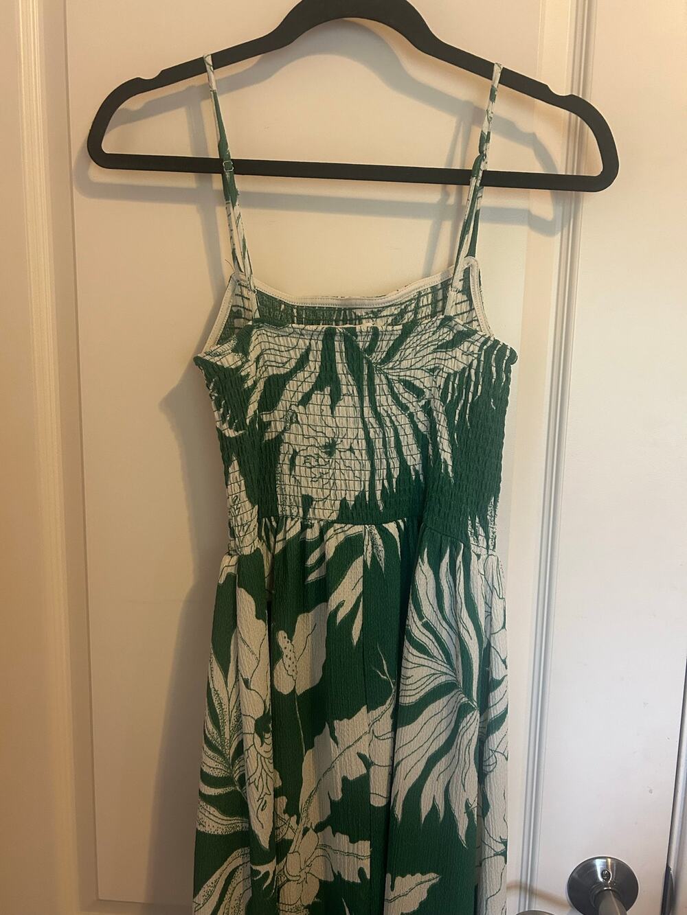H&M Green Leaf Print Mini Dress Tropical Botanical Summer Dress